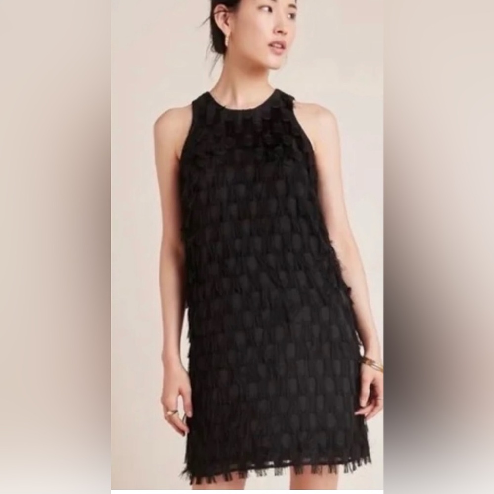 ANTHROPOLOGIE Black Roxie Dress with Fringe Brand new with tags Size size 8